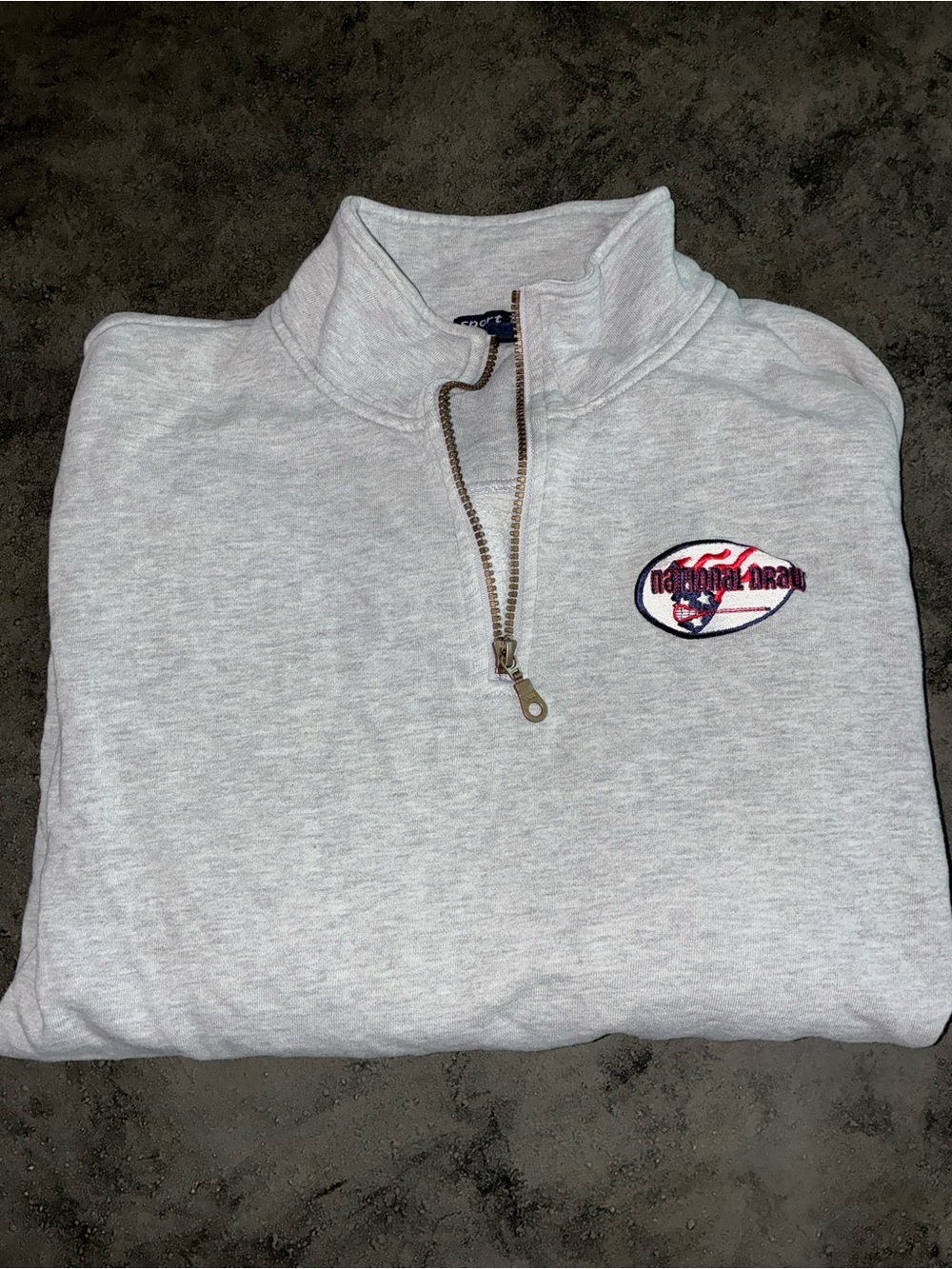 Sport-Tek Light Gray Quarter-Zip with Navy & Red Logo Tag
